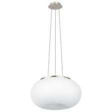 Image of Pendant Light Colour Satin Nickel Shade White Glass Opal Matt Bulb E27 2x60W