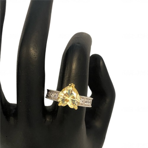 Canary Yellow Heart Shaped Simulated Diamond Ring 14k White Gold Silver Art Deco - Picture 10 of 12