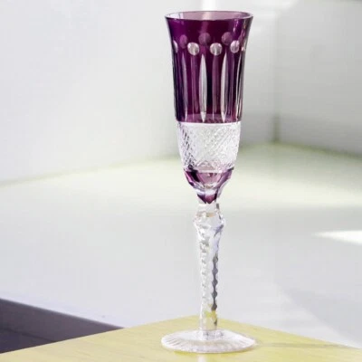 JINZHI Crystal Champagne Flute Glass Goblets Hand Cut Edo Kiriko Purple Party Glass 4oz