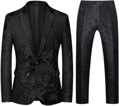 Paisley Print Men Suits Set Formal Tuxedo Notch Lapel Jacket Pants Floral Groom - Picture 14 of 31