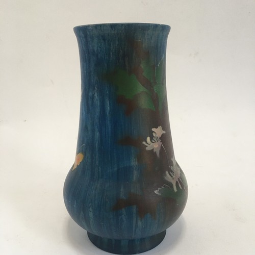 Butterfly Hand Painted Vase Glass 7" Signed England Blue Flower Floral Vintage - Picture 12 of 24