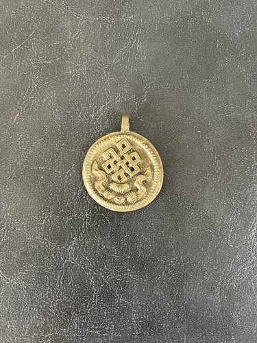 Brass Tibetan Knot Pendant Metal Necklace Religious Vintage