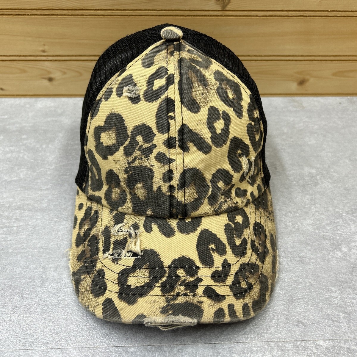 Leopard Distressed Ponytail Hat LEOPARD PONYTAIL TRUCKER HATS - SOFT UNSTRUCTURED main image 4