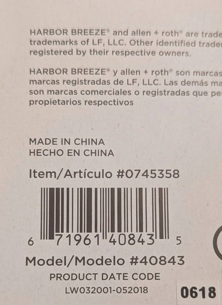 Harbor Breeze Ceiling Fan Remote Control 0745358 Universal 