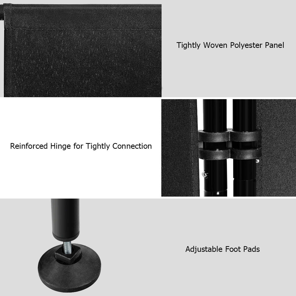NNECW 4-Panel Folding Room Divider with Adjustable Foot Pads for Home-Black