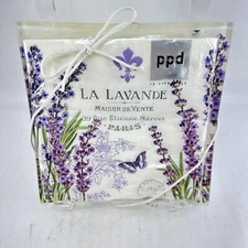 PPD Lavender Paper Cocktail Beverage Napkins In Glass Holder Gift Set La Lavande