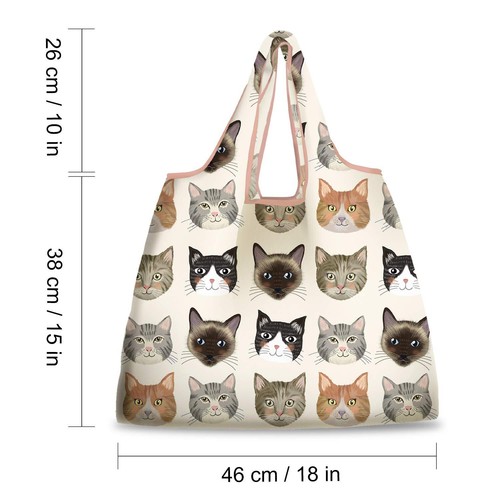 6 Pack Grocery Bags Reusable Cute Cat Animal Shopping Bags Washable Foldable Wat - Picture 2 of 8