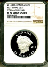 2014 Canada $25 75th Ann First Royal Visit Ultra High Relief NGC PF70 UC COA OGP