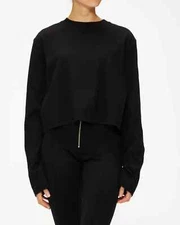 ENZA COSTA Supima Knit Boxy Long Sleeve Crew Top Black S $195 C1