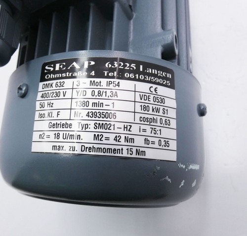 SEAP DMK 632 DMK632 400/230V rpm1.380 + cambio SM02-HZ i=75:1 -unused- - Foto 2 di 5
