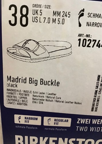 BIRKENSTOCK MADRID BIG BUCKLE NUBUCK LEATHER BLACK IRIDESCENT BUCKLE 38 L7N - Picture 11 of 11