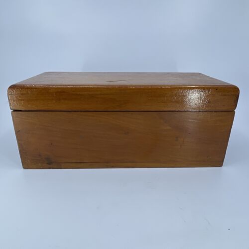 Vintage Handmade Timber Trinket Box with Purple Felt Lining - 26cm x 11cm x 11cm - Photo 1/8