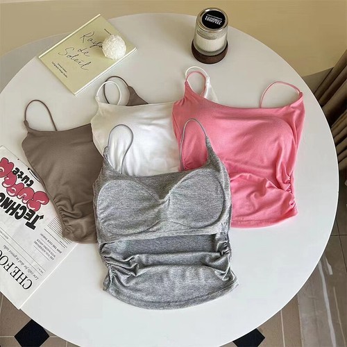 Women Solid Color Spaghetti Straps Sleeveless Slim Camisole With Chest Pad - Picture 12 of 13