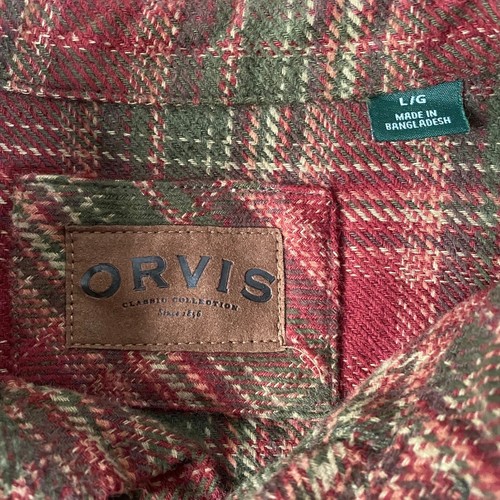 Orvis Flannel Shirt Jacket Mens Large Red Green Plaid Shacket Thick Heavy Work - Picture 9 of 10