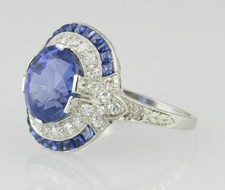 Art Deco 4.15 CT Blue Sapphire  White Round CZ 925 Sterling Silver Wedding Ring