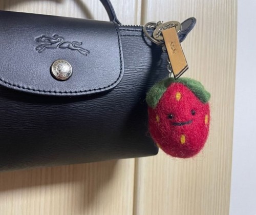 Handmade Felt Strawberry Keychain Cute Red Wool Plush Fruit Gift Charm - Picture 2 of 3