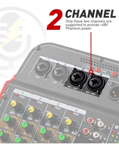 D Debra 4 Channel Audio Mixer DJ Console 48V Phantom Power Mixing Controller - Picture 5 of 7
