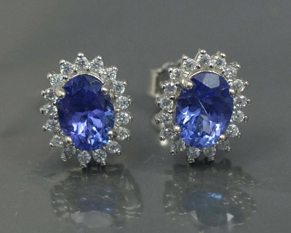 Naturale Blu Tanzanite Gemma 925 Argento Sterling Gioielli Set Anniversario Gift - Immagine 4 di 4