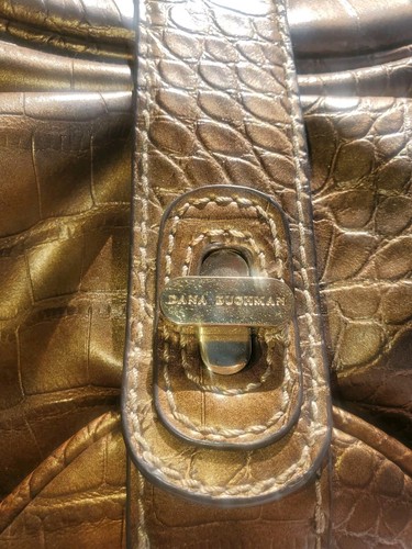 Dana Buchman New Gold Faux Leather Purse Single Strap Zipper Brass Buckles Studs - Picture 4 of 11