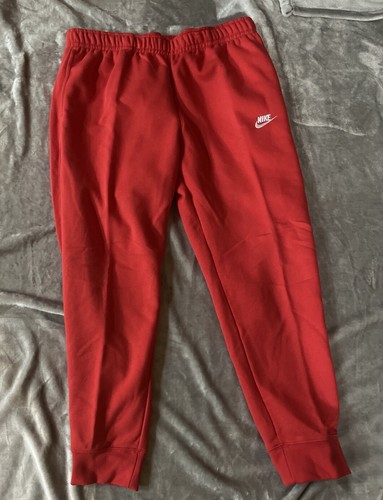 Nike Sportswear Mens Size S Club Fleece Joggers Red Taper Leg Sweatpants - 第 1/4 張圖片