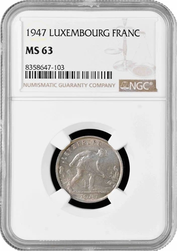 Luxembourg 1 franc 1947, NGC MS63, "Grand Duchess Charlotte (1918 - 1964)"