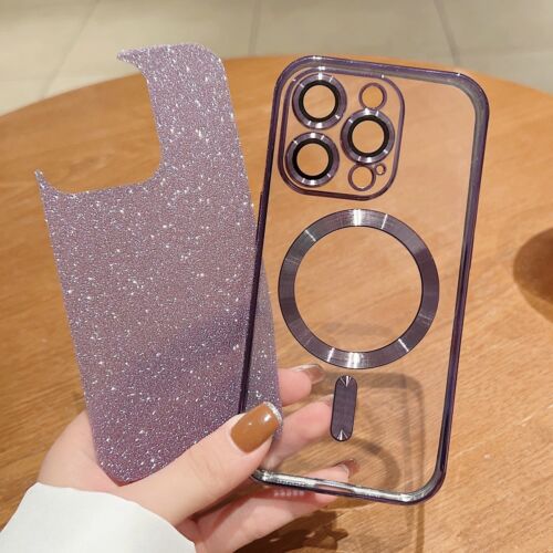 Custodia TPU magnetica per iPhone 16 Pro Max 15 Plus 14 13 12 MagSafe placcatura glitter - Foto 8 di 33