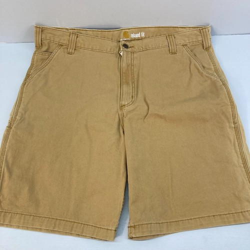 Carhartt Shorts Mens 40 x 10 Brown Relaxed Fit Side Pocket Rugged Canvas Work