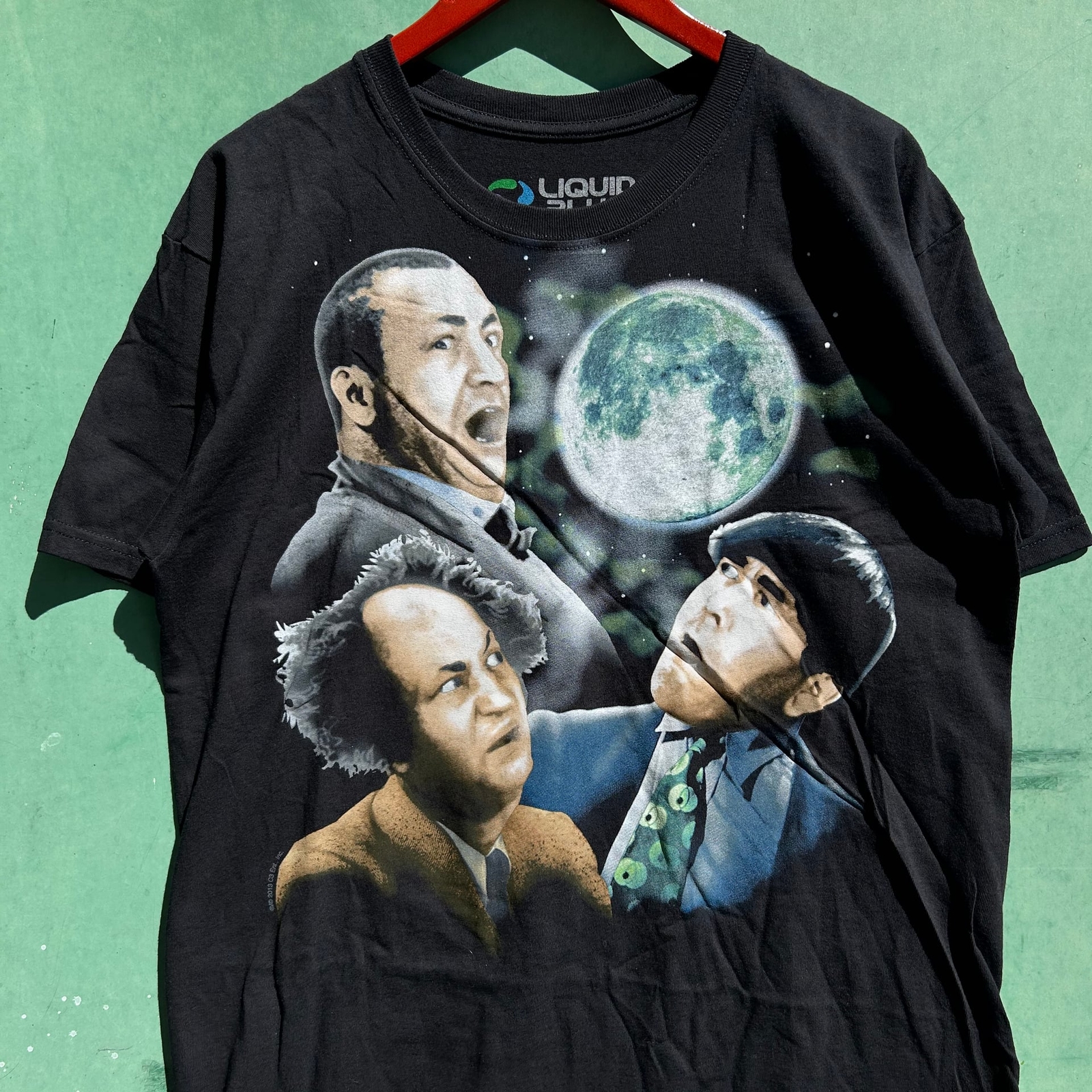 ALTRA RARA T shirt uomo Three Stooges Moon taglia large blu liquido commedia nera