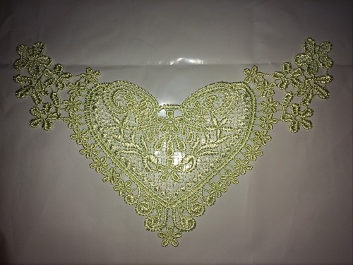 1 Heart Shape Lime Light Green Floral Lace Sew On Appliqués Motif Patch, Musty - Picture 5 of 12