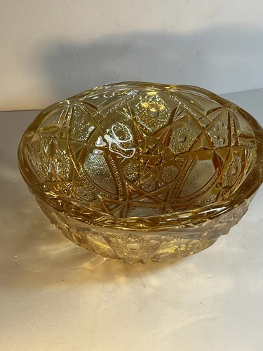 Vintage Imperial Luster Marigold Carnival Glass Hobstar and Arches 8" Bowl