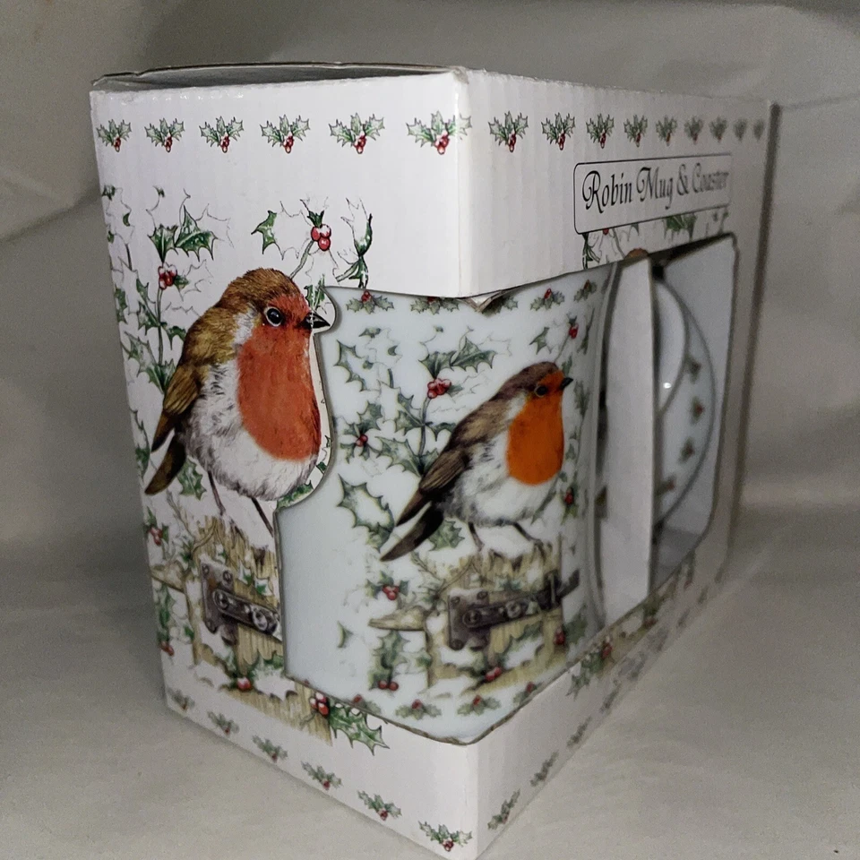 Juego de taza y posavasos de porcelana fina colección Leonardo en caja - Robin Red Breast Foto 2 de 4