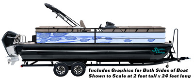 Blue Sketched Leaf Vine Graphic Wrap Decal Vinyl Bass Fishing Pontoon Boat