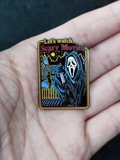 Let's Watch Scary Movies 1.55" Enamel Pin Metal Badge Brooch for lapel backpack