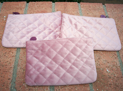 3 x Ipsy Glam Bag February 2020 Makeup Cosmetic Bags Rose Pink Velvet Quilted