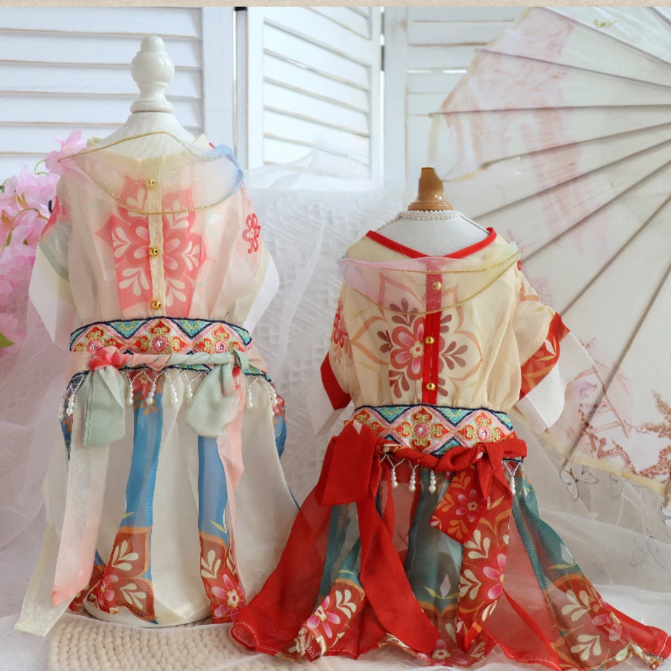 Perro Mascota Gato Vestido Hanfu Ropa Antigua Cuentas Fiesta Princesa Asiática Cumpleaños Diversión Foto 3 de 4