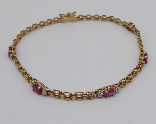 LOVELY 9CT GOLD DIAMOND & RUBY BRACELET 3.8 g 18.5 cm QVC