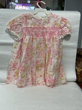 Vintage pink smocked top floral girls dress