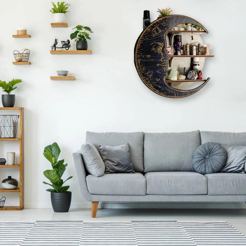 Floating Shelf Corner Shelves Wood Moon Shelf Crystal Display for Bedroom Decor - Picture 4 of 19