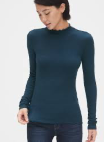NWOT GAP prussian blue terruce edge mock neck ribbed top sold out color M - 第 1/5 張圖片