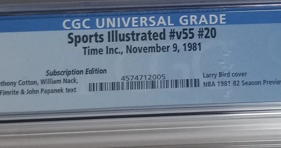 LARRY BIRD 1981 CGC GRADED 7.0 Sports Illustrated Nov 9 Subscription w/label - Image 2 of 4