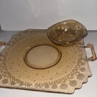 Amber Depression Glass Two Pieces Tray And Bowl