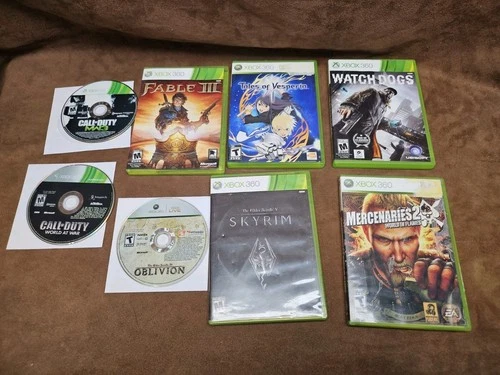 lot of 8 xbox 360 games Call Of Duty Ww3 Skyrim Fable 3 Watch Dogs Mercenaries 2