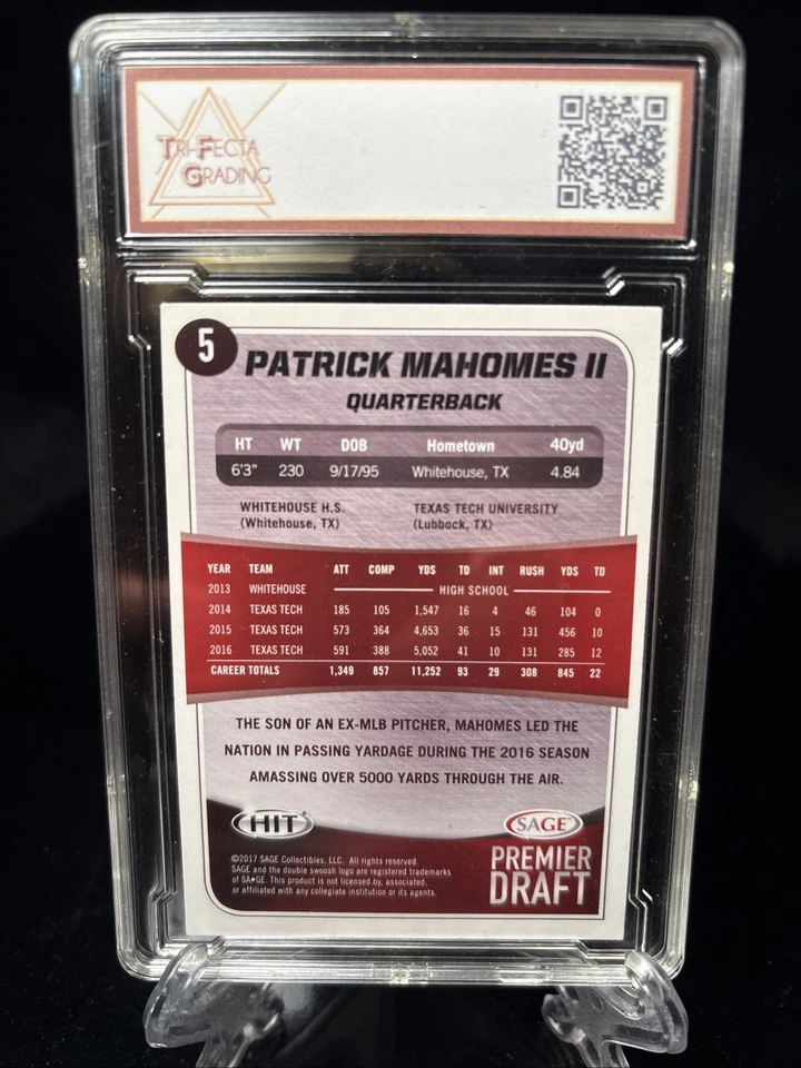 Leaf Hit Football Patrick Mahomes II Rookie Premier Draft #5 2017 gema 10 Foto 2 de 2