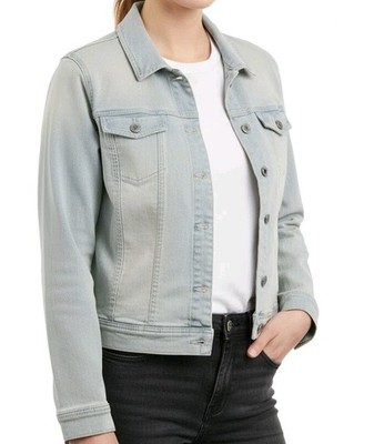 Ecru Denim Jacket Women Size L Light Wash Blue Stretch Fall Casual Layering Boho