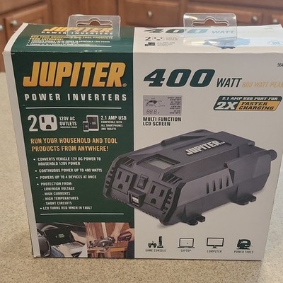 Jupiter 400W Modified Sine Inverter 12V to 115V 2 AC USB LCD 800W Peak