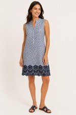 Tory Burch Blue Floral Lace Hem Sleeveless Shift Dress Size Large