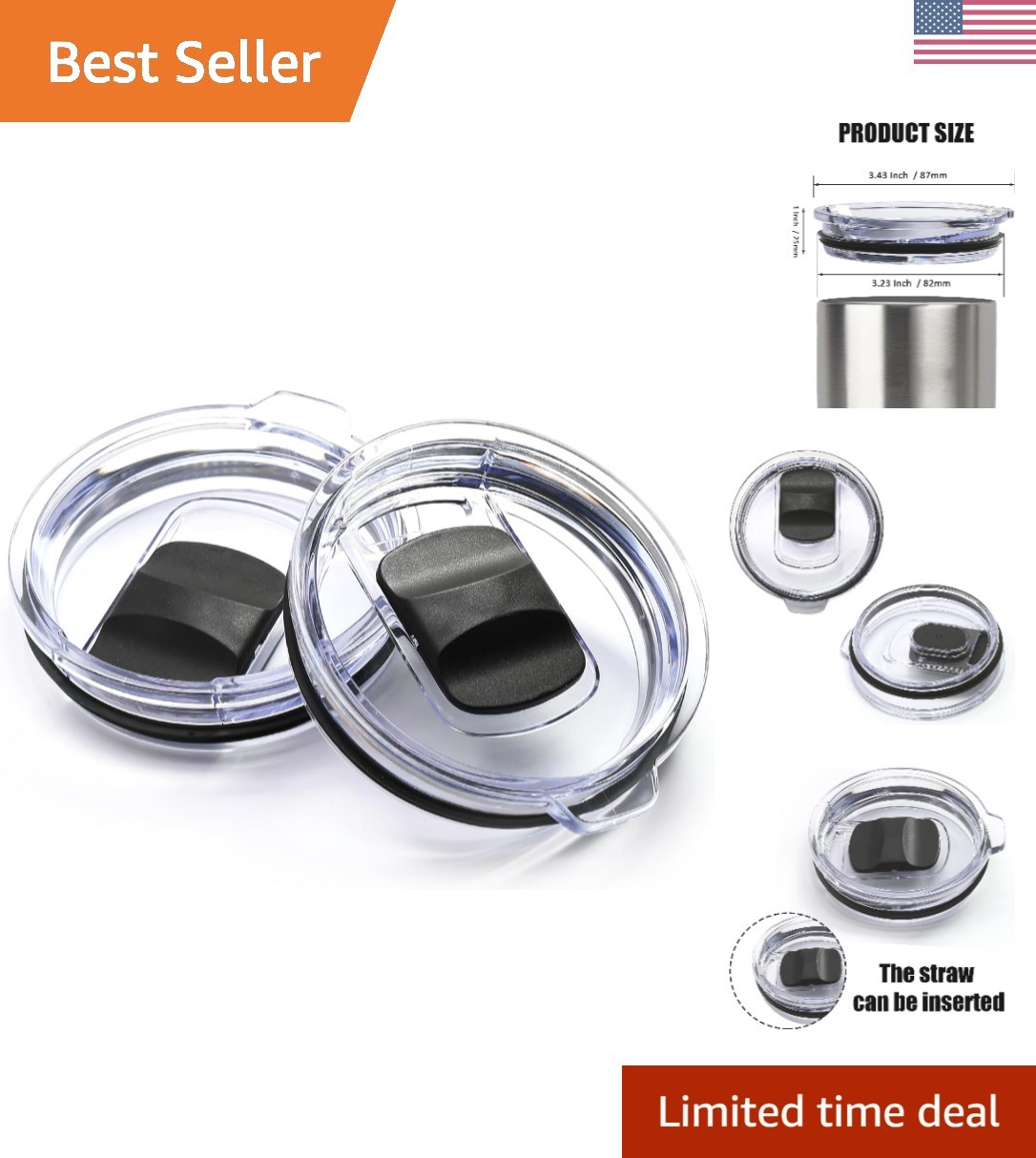 2 Pcs Plastic Tumbler with Slide Lid, 20oz Water Bottle Lid Replacement, Spil...