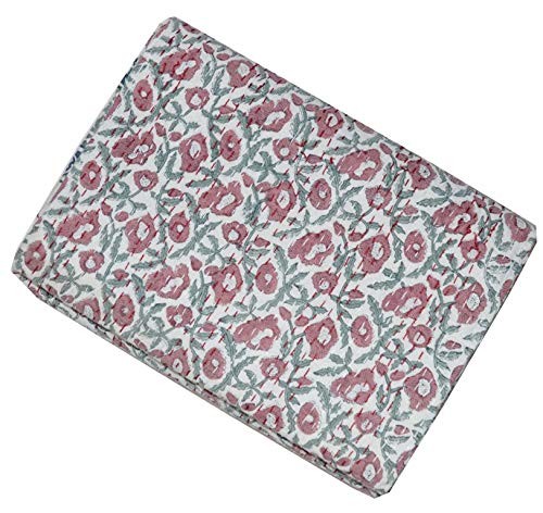 Indian Hand Block Floral Print Kantha Quilt Handmade Vintage Queen Size - Picture 3 of 6