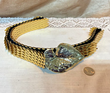 Vintage 70's Articulated Golden Tone Metal Leaf Stretch Belt Disco Glam 32