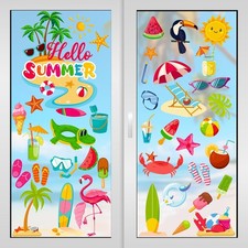 9 Sheets Summer Window Clings, Double Sided Summer Window Clings for Glass